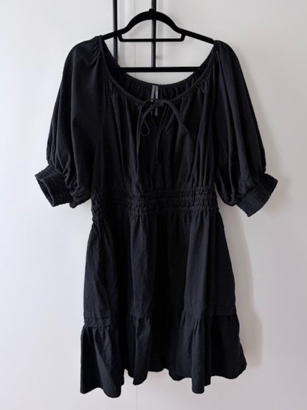 Anthropologie Somerset Mini Dress Black Smocked Tiered A-Line XL